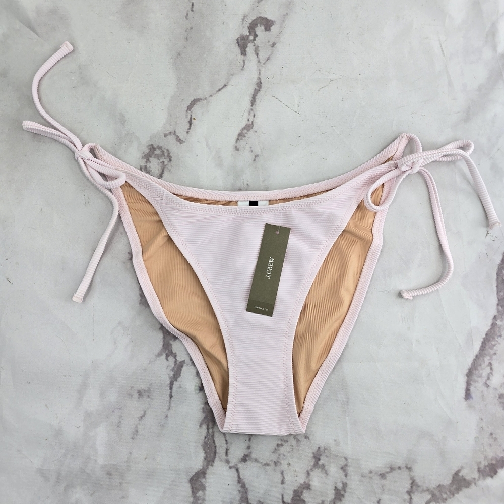 J Crew Swim Bottom Pink Ribbed Curved Waist String Bikini High Cut Cheeky BE805